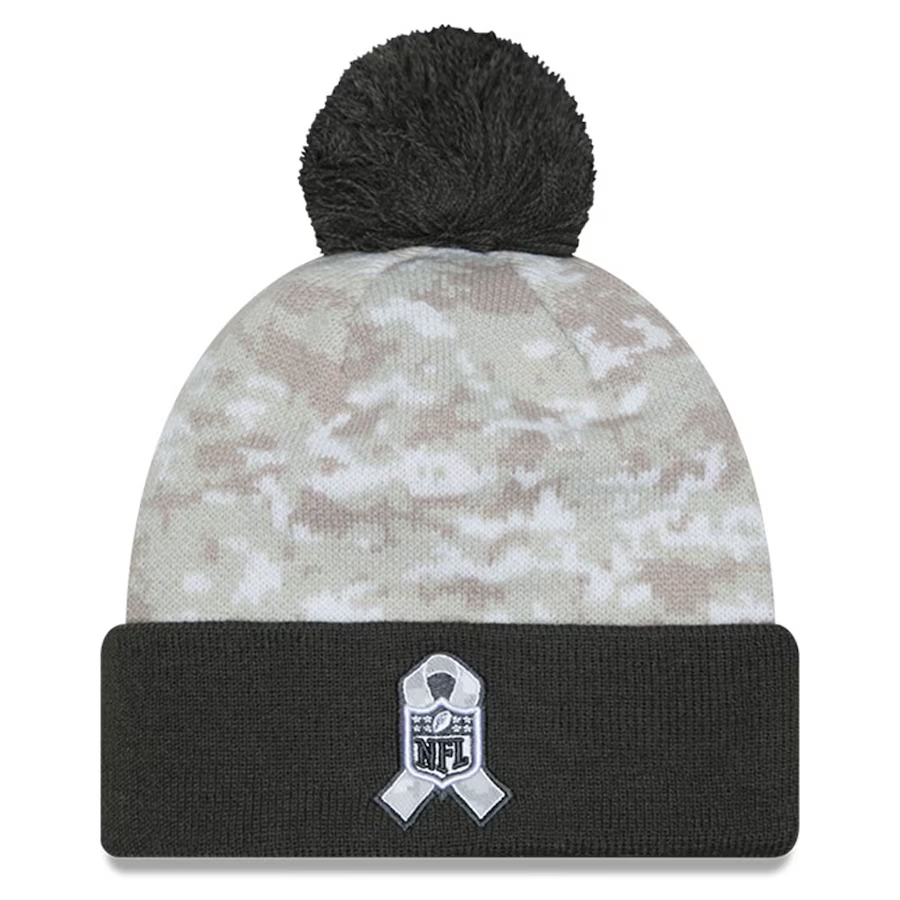 PITTSBURGH STEELERS 2024 NFL SALUTE TO SERVICE CUFFED KNIT BEANIE WITH POM - ARTIC WHITE/GRAPHITE