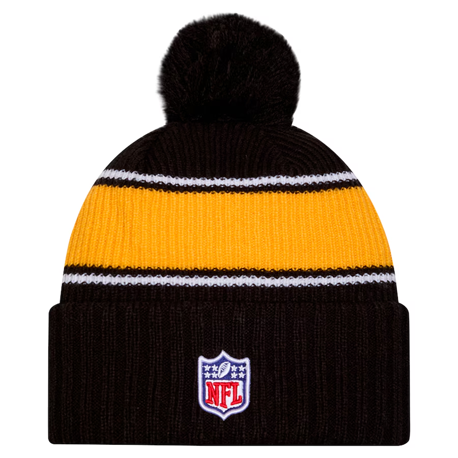 PITTSBURGH STEELERS 2024 NFL SIDELINE CUFFED KNIT BEANIE WITH POM - BLACK