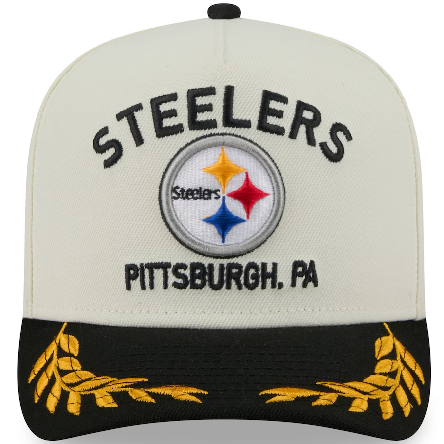 PITTSBURGH STEELERS 2025 NFL DRAFT 9FIFTY A-FRAME SNAPBACK HAT - CHROME WHITE/BLACK