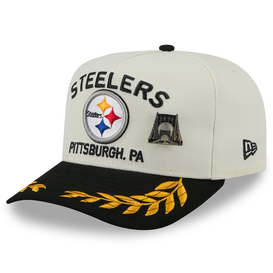 PITTSBURGH STEELERS 2025 NFL DRAFT A-FRAME 59FIFTY FITTED HAT - CHROME WHITE/BLACK