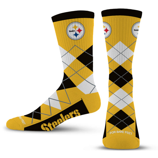 PITTSBURGH STEELERS MEN'S FOR BARE FEET ARGYLE FYRE SOCKS