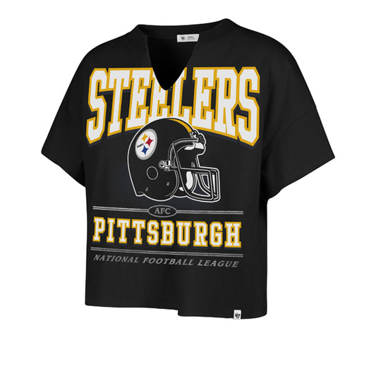 PITTSBURGH STEELERS WOMEN'S '47 BRAND ELATION OVERSIZED NOTCH T-SHIRT - BLACK