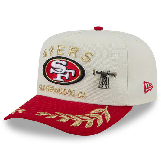 SAN FRANCISCO 49ERS 2025 NFL DRAFT A-FRAME 59FIFTY FITTED HAT - CHROME WHITE/RED