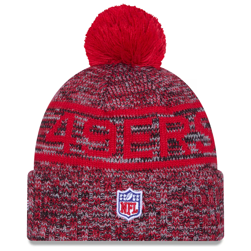 SAN FRANCISCO 49ERS 2025 NFL SIDELINE COLD WEATHER CUFFED KNIT WITH POM - RED