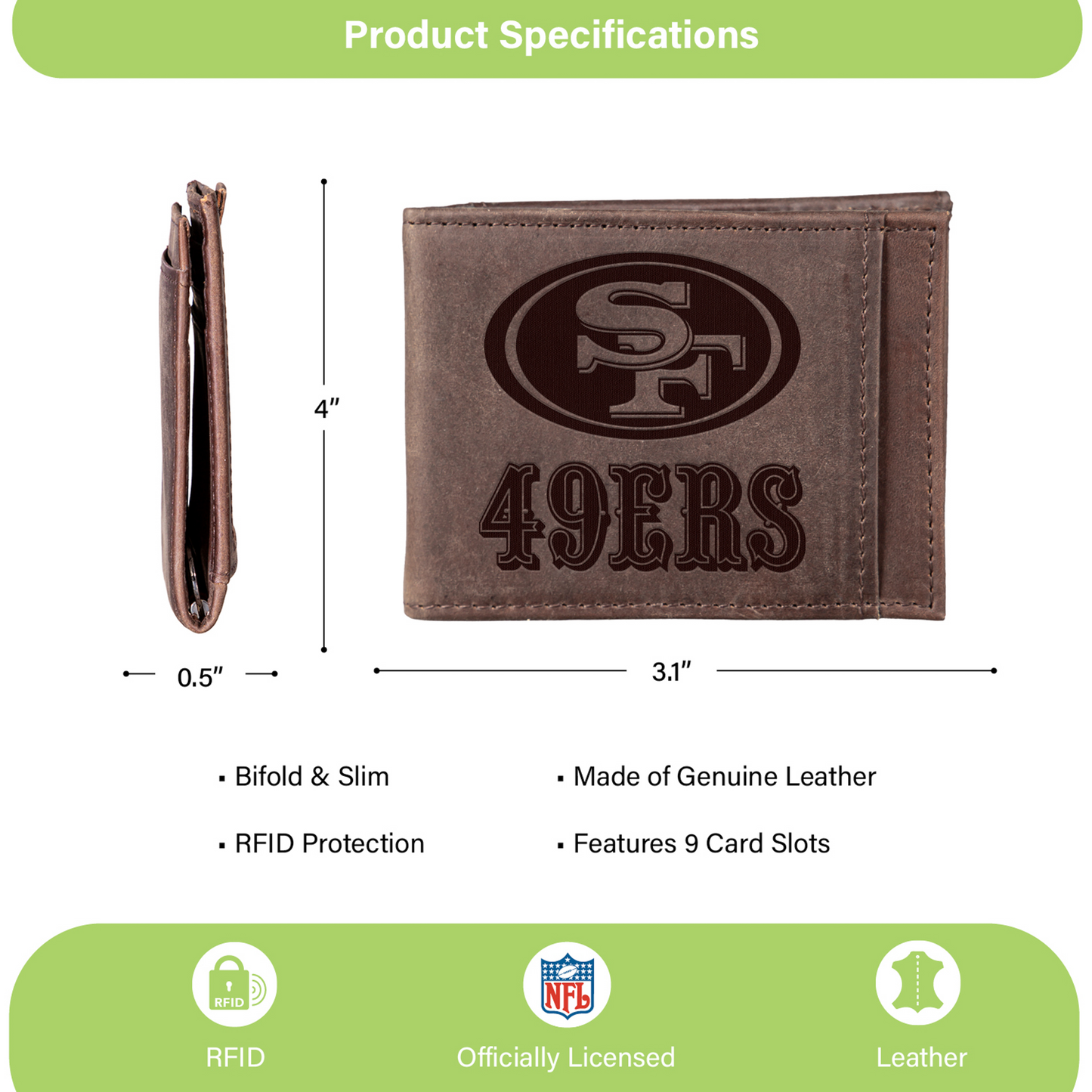 SAN FRANCISCO 49ERS FRONT POCKET SLIM CARD HOLDER WITH RFID BLOCKING