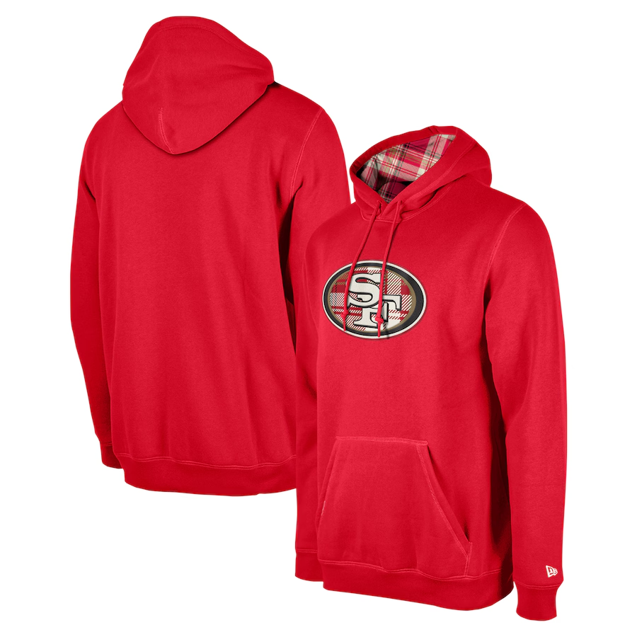 Men s New Era Scarlet San Francisco 49ers 3rd Down Plaid Pullover Hoodie Size Large