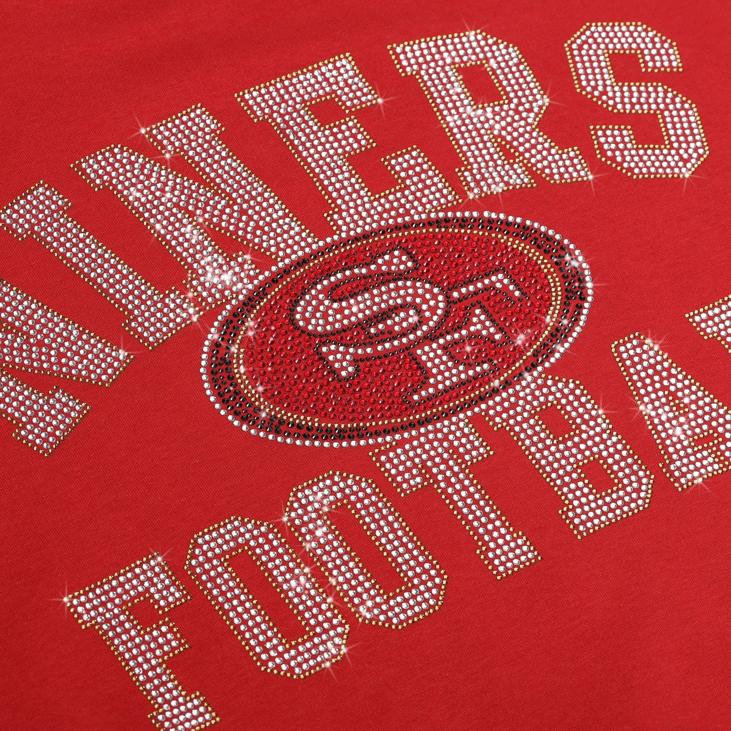 SAN FRANCISCO 49ERS WOMEN'S FOCO RHINESTONE LOGO OVERSIZED CREW NECK SWEATSHIRT - RED
