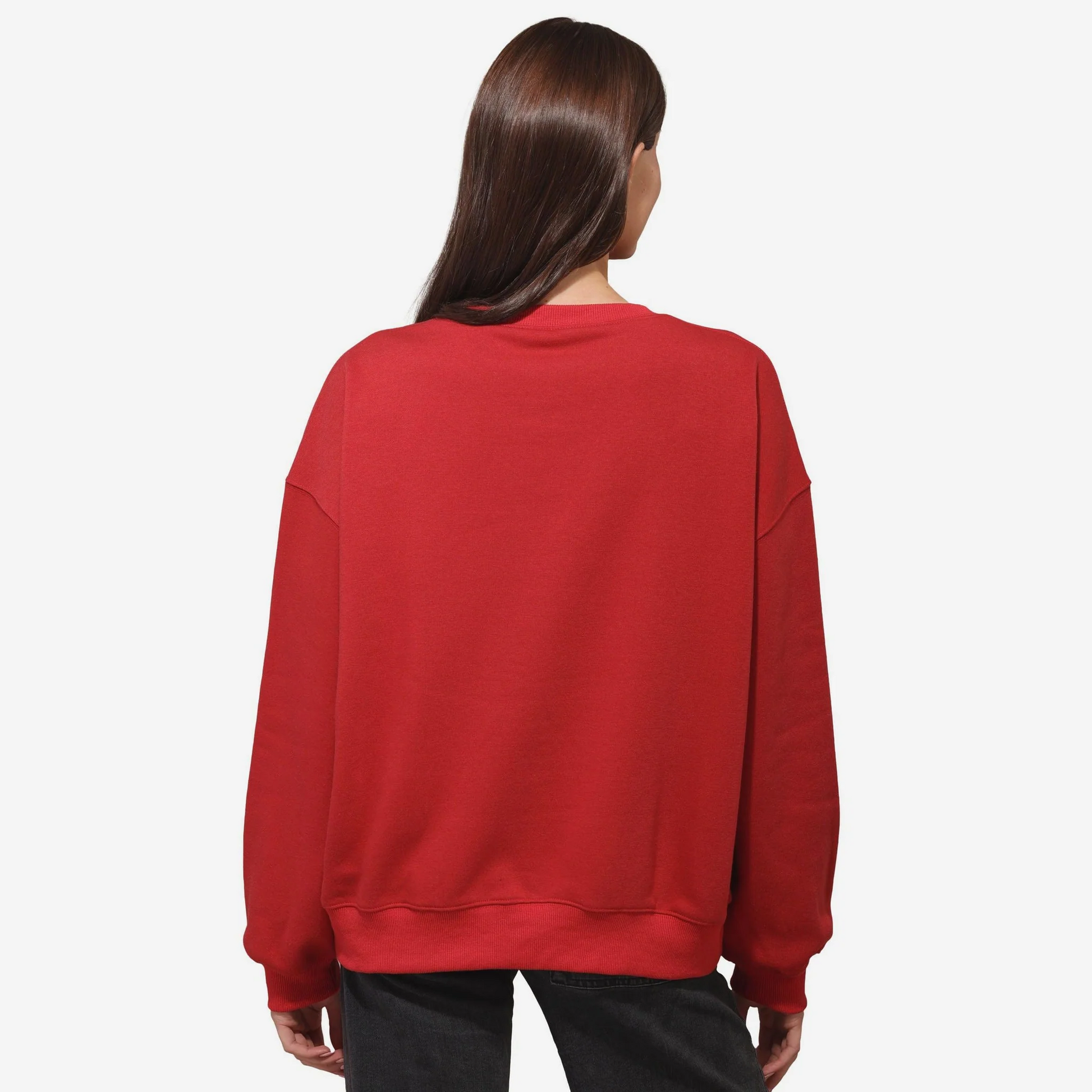 SAN FRANCISCO 49ERS WOMEN'S FOCO RHINESTONE LOGO OVERSIZED CREW NECK SWEATSHIRT - RED