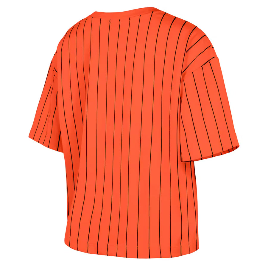 SAN FRANCISCO GIANTS WOMEN'S THROWBACK PINESTRIPE CROPPED T-SHIRT - ORANGE