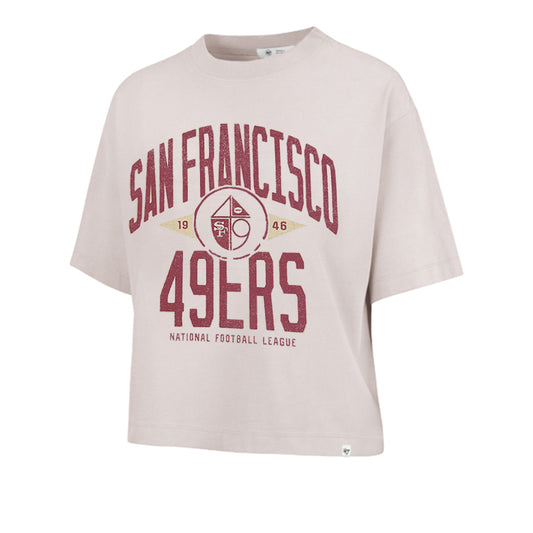 SAN FRANCISO 49ERS WOMEN'S '47 BRAND HISTORIC WINDTHROW RAVINE CROPPED T-SHIRT - MOJAVE