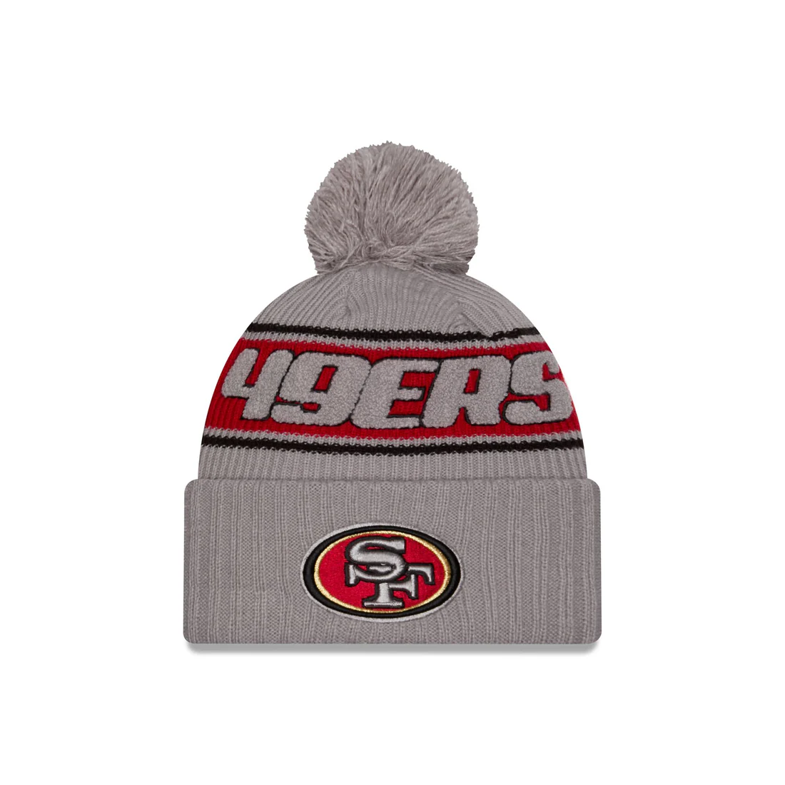 SAN FRANCSICO 49ERS 2024 NFL SIDELINE CUFFED KNIT BEANIE WITH POM - GRAPHITE