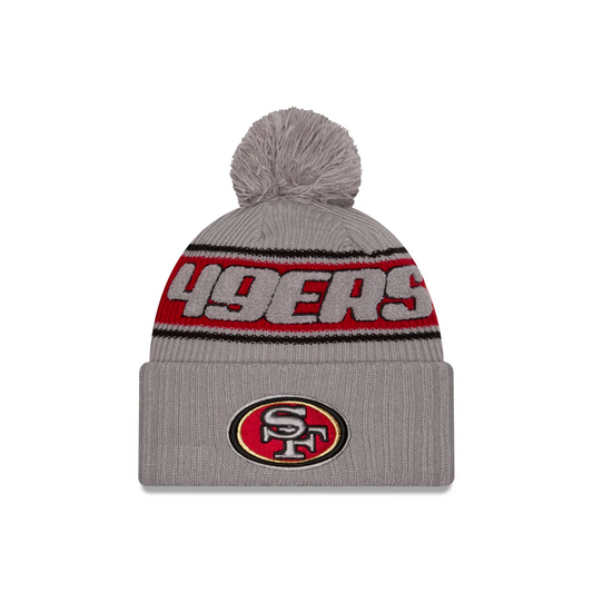SAN FRANCSICO 49ERS 2024 NFL SIDELINE CUFFED KNIT BEANIE WITH POM - GRAPHITE