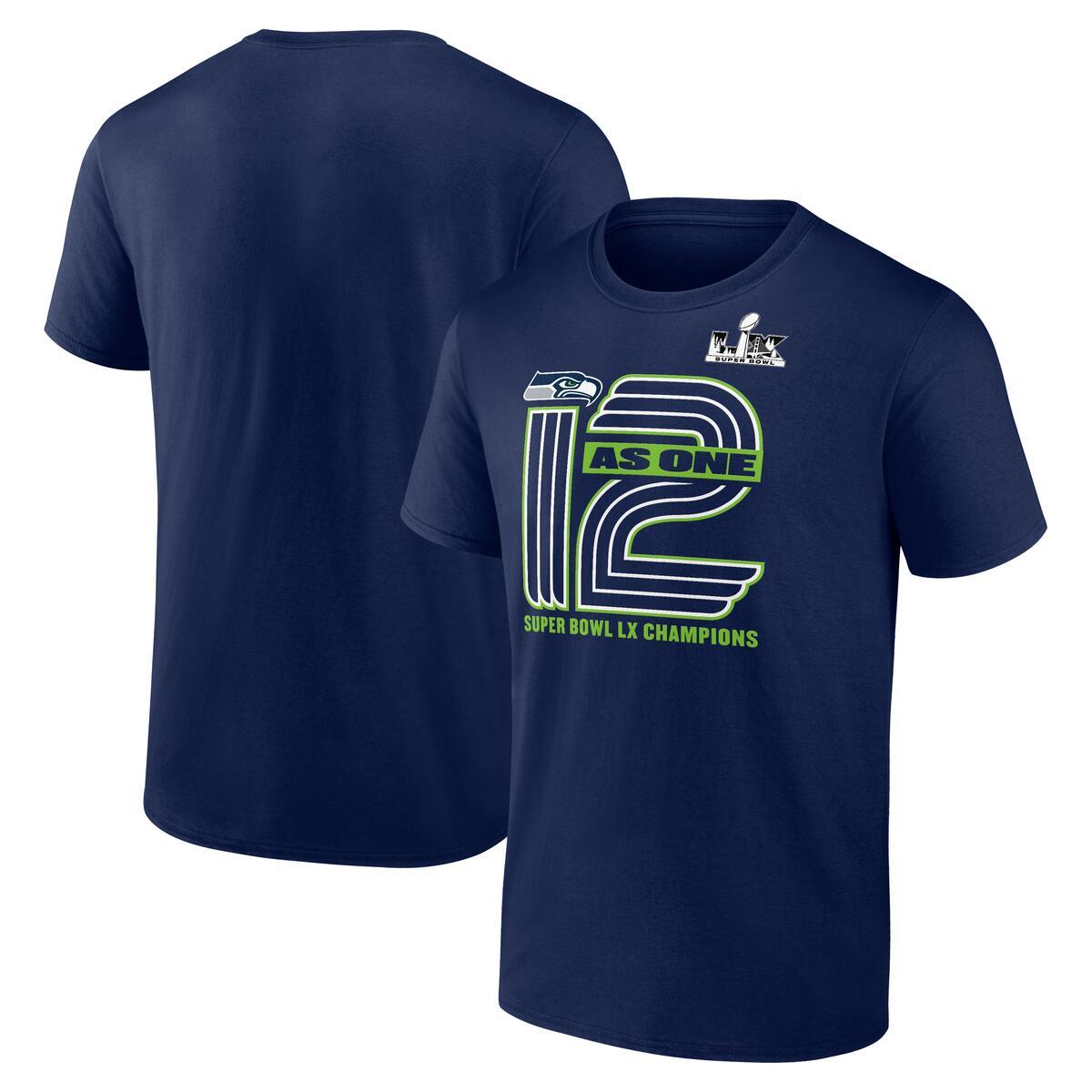 SEATTLE SEAHAWKS MEN'S SUPER BOWL LX CHAMPIONS HOMETOWN ON TOP T-SHIRT - NAVY