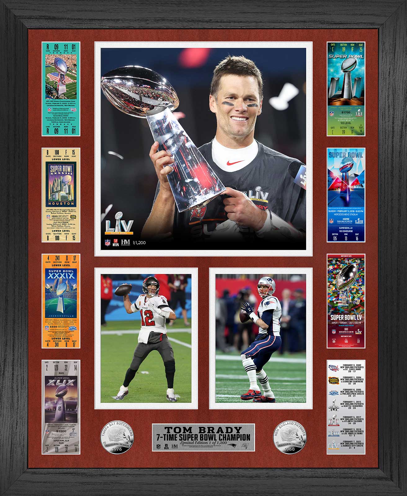 TOM BRADY 7X SUPER BOWL CHAMPION TICKET 18" X 22" PHOTO MINT