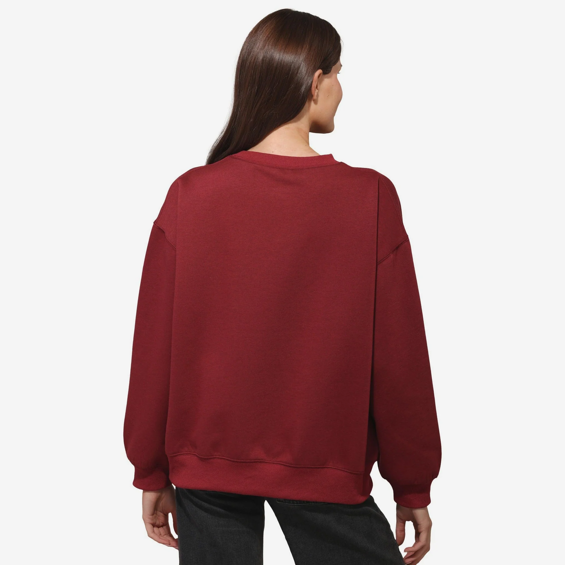 WASHINGTON COMMANDERS WOMEN'S FOCO RHINESTONE LOGO OVERSIZED CREW NECK SWEATSHIRT - RED