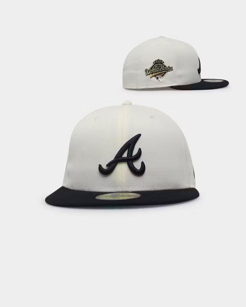 Atlanta Braves Retro Patch 59FIFTY Fitted Hat - Cream/ Navy 23 C/NVY / 7 1/8