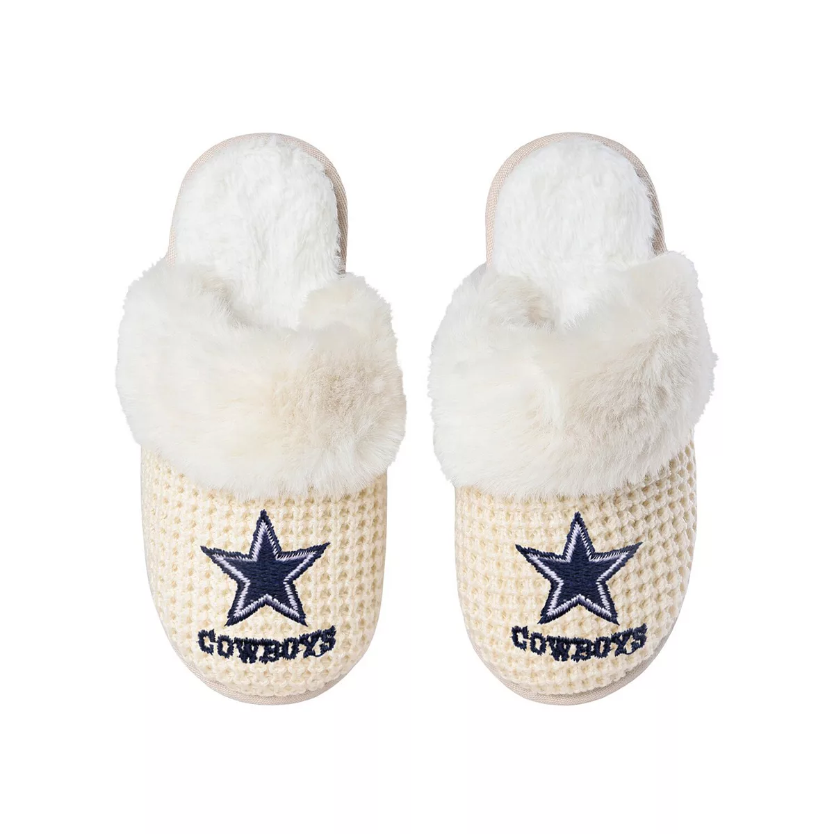 DALLAS COWBOYS WOMEN S CREAM FAUX FUR SLIPPER