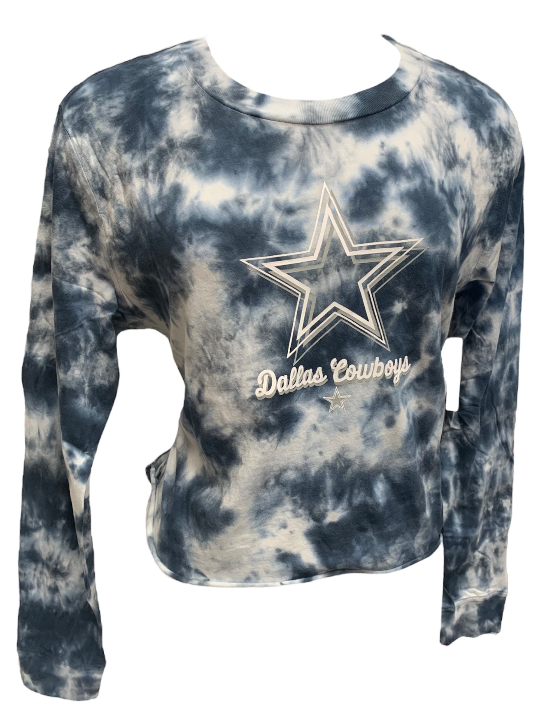 DALLAS COWBOYS WOMEN S LONG SLEEVE TIE DYE CROP TEE