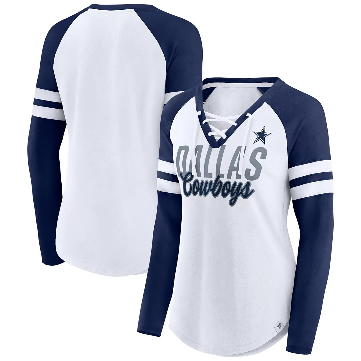 DALLAS COWBOYS WOMEN'S TRUE TO FORM LACE-UP V-NECK LONG SLEEVE