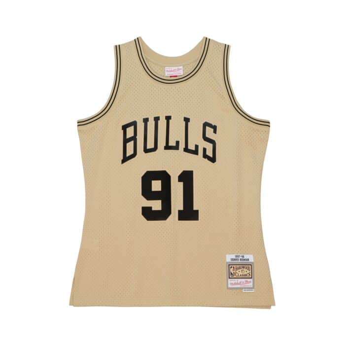 DENNIS RODMAN MEN'S CHICAGO BULLS MITCHELL & NESS SWINGMAN JERSEY - KHAKI