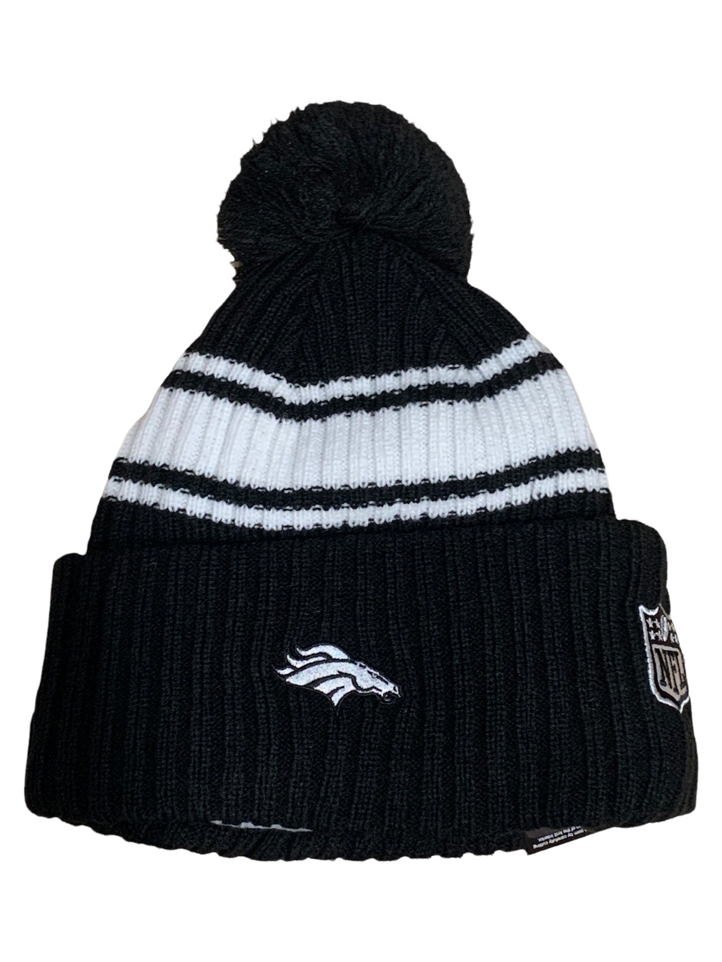 DENVER BRONCOS 2022 SIDELINE SPORT CUFFED POM KNIT -BLACK/WHITE