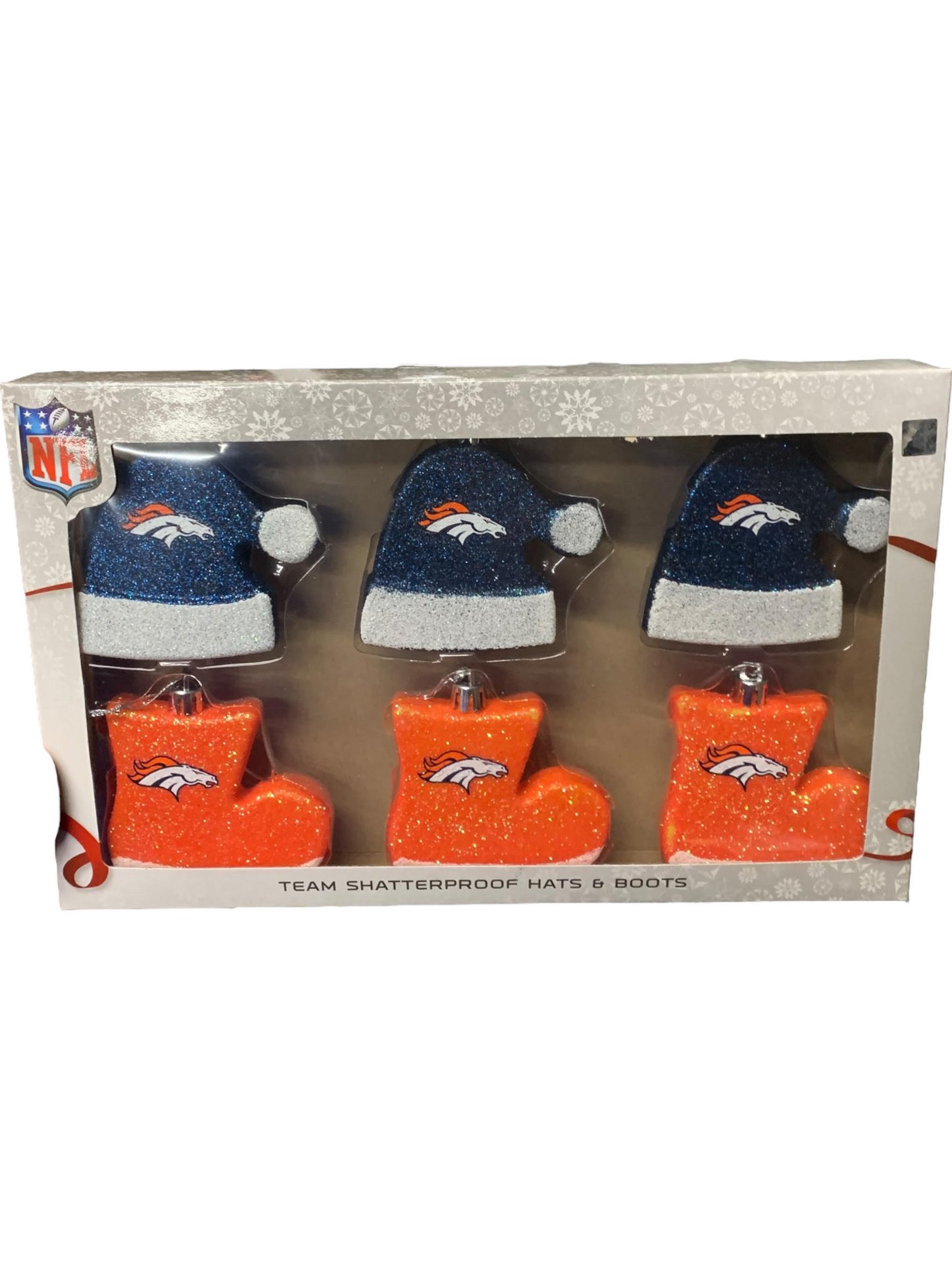 DENVER BRONCOS 6PK GORROS Y BOTAS DE SANTA ADORNOS DE NAVIDAD IMPERMEABLES