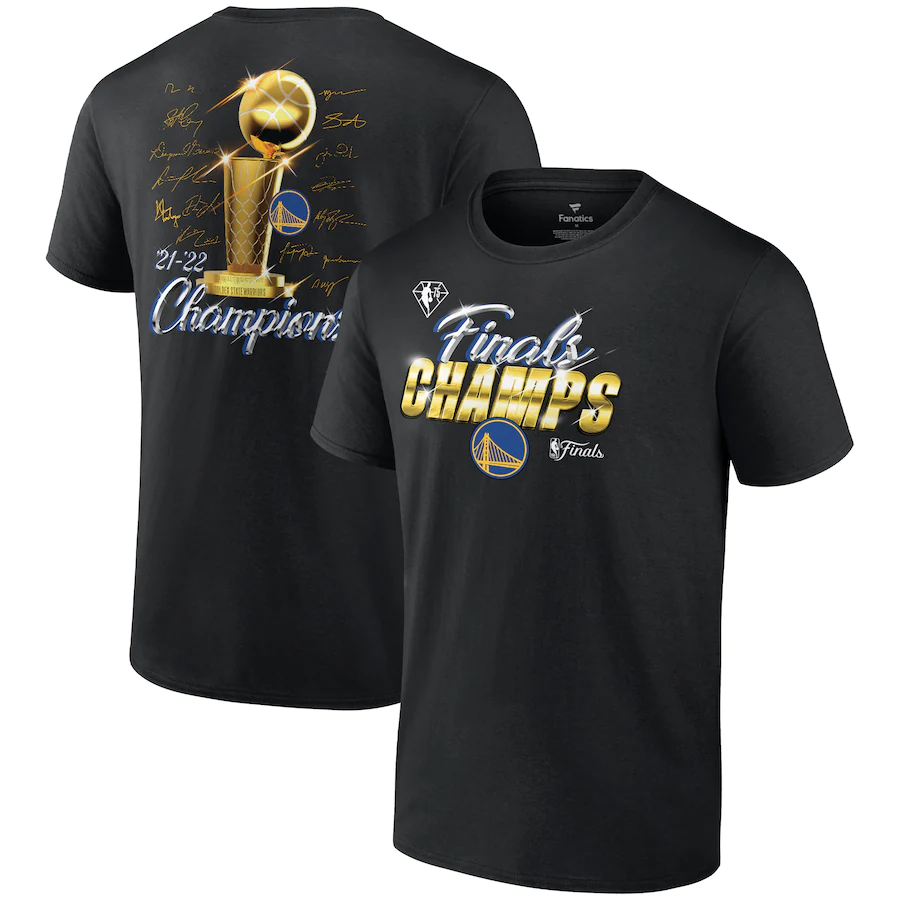 Men's Fanatics Black Golden State Warriors 2022 NBA Finals Champions Forward Roster Signature T-Shirt Size: Large Men's Fanatics Black Golden State Warriors 2022 NBA Finals Champions Forward Roster Signature T-Shirt Size: Large