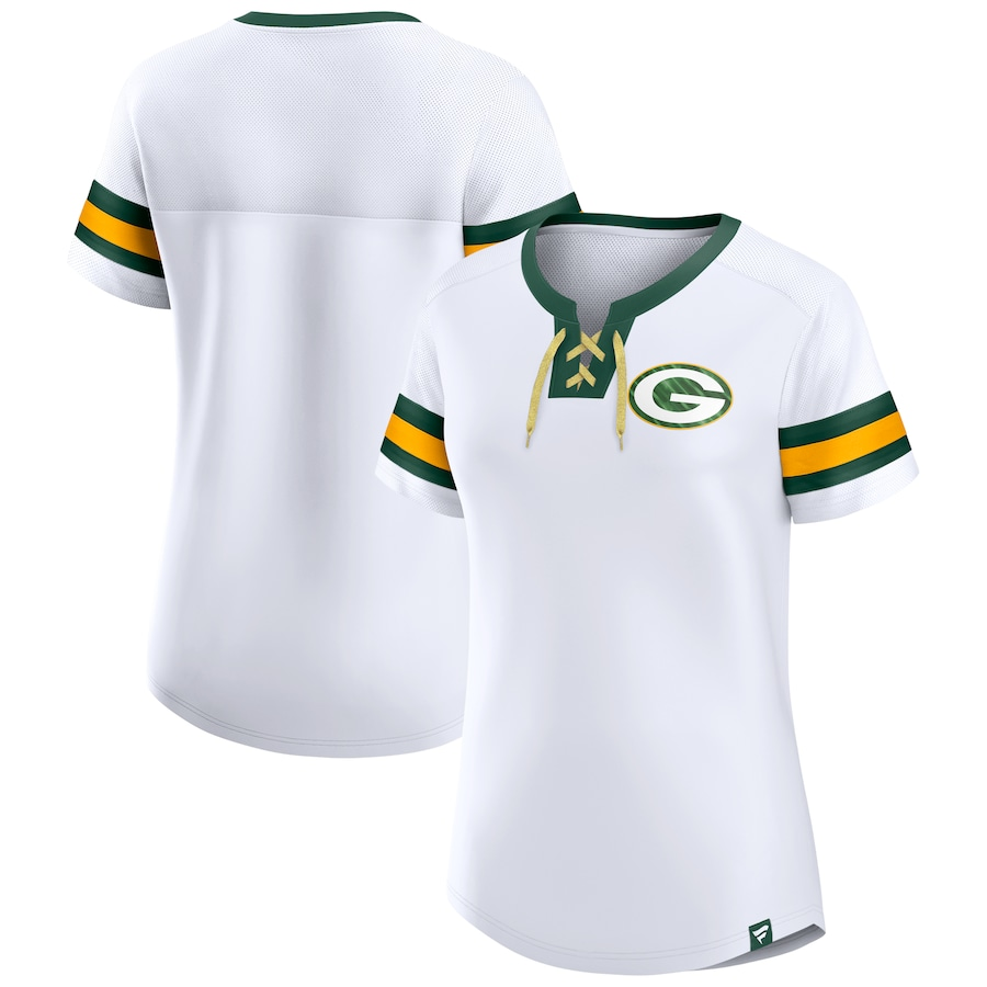 Women's Fanatics White Green Bay Packers Sunday Best Lace-Up T-Shirt Women's Fanatics White Green Bay Packers Sunday Best Lace-Up T-Shirt