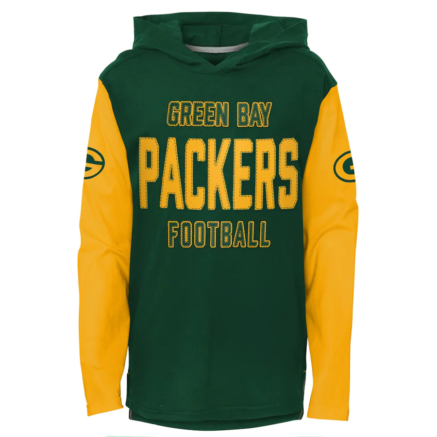 GREEN BAY PACKERS YOUTH HERITAGE HOODED LONG SLEEVE T SHIRT