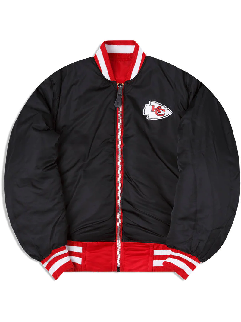 KANSAS CITY CHIEFS NEW ERA ALPHA INDUSTRIES REVERSIBLE BOMBER JACKET