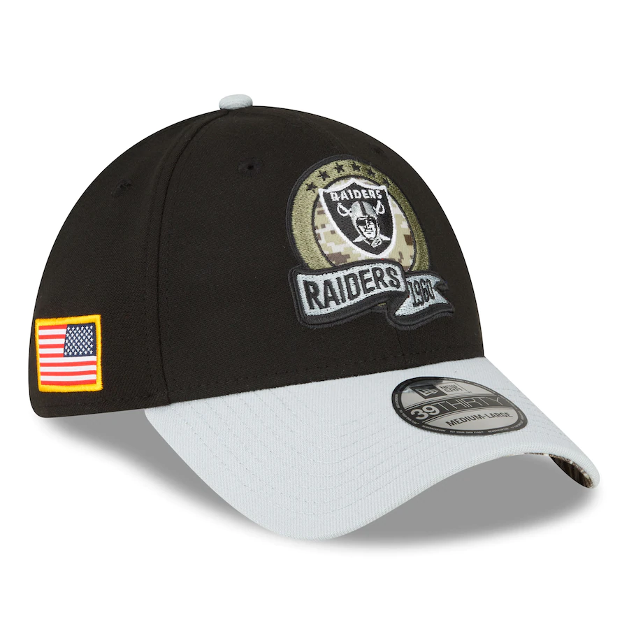 Las Vegas Raiders 2022 Salute to Service 39THIRTY Flex Fit Hat 22 / M/L