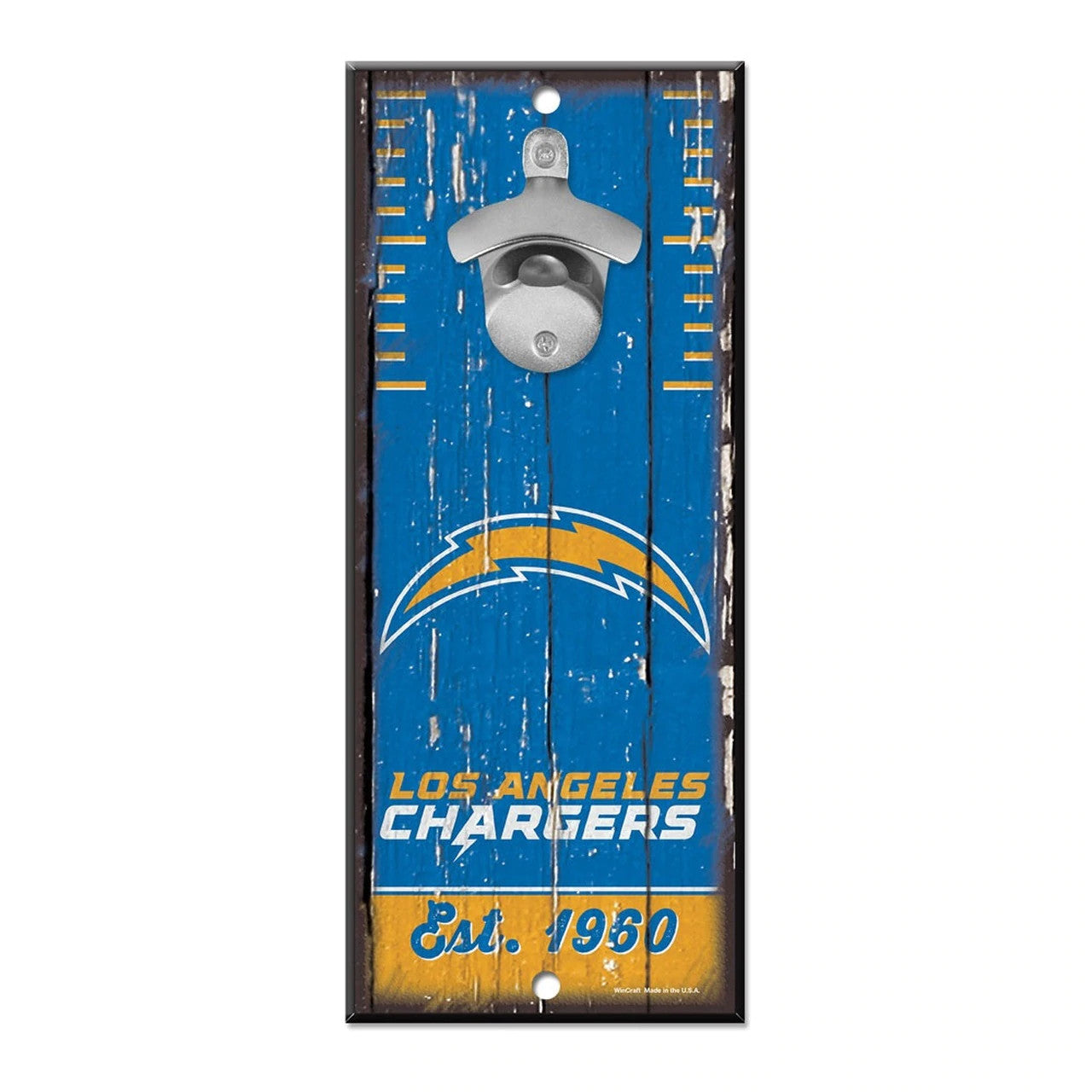 LOS ANGELES CHARGERS WOOD WALL MOUNT BOTTLE OPENER