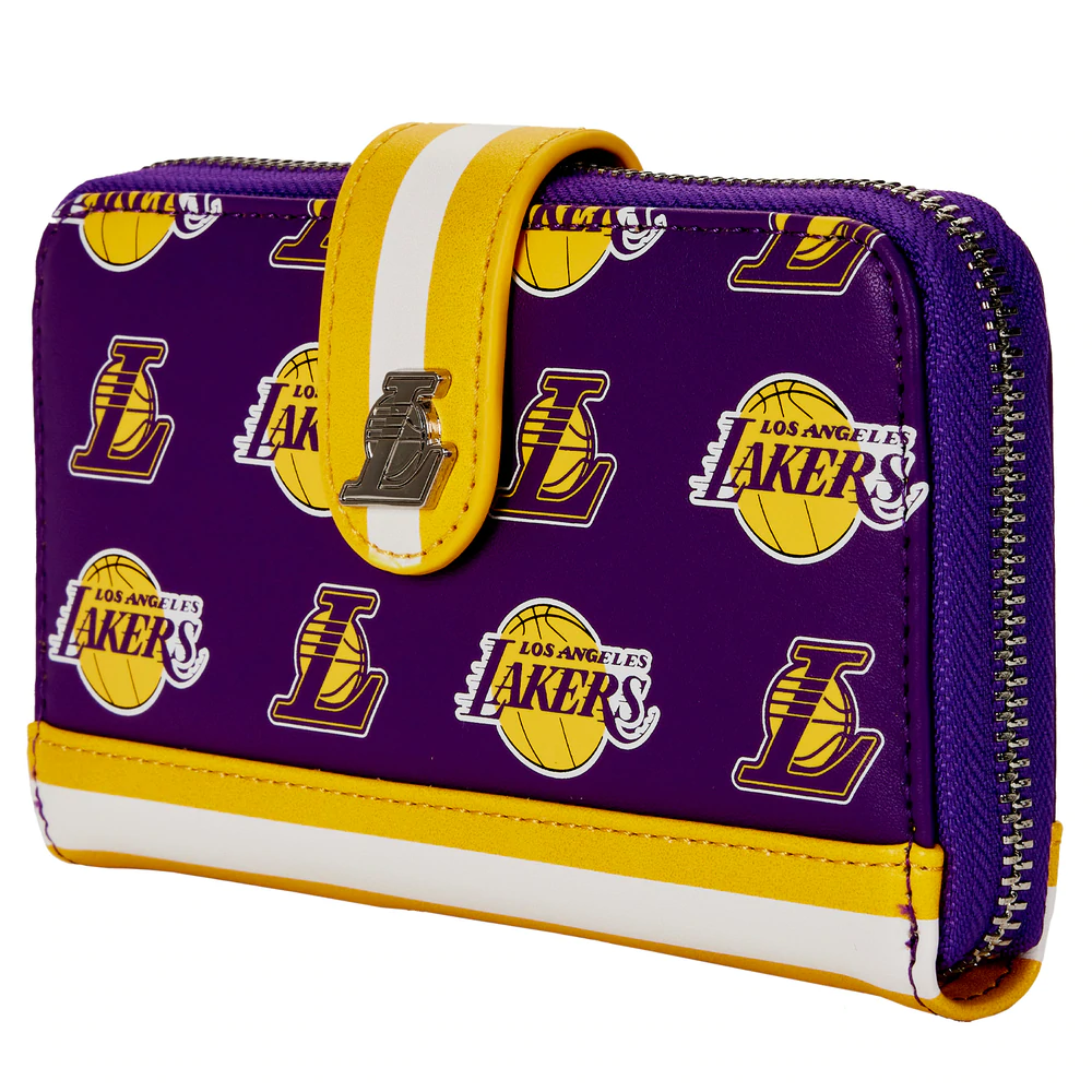 CARTERA CON LOGO DE LOS ANGELES LAKERS Y CREMALLERA ALREDEDOR