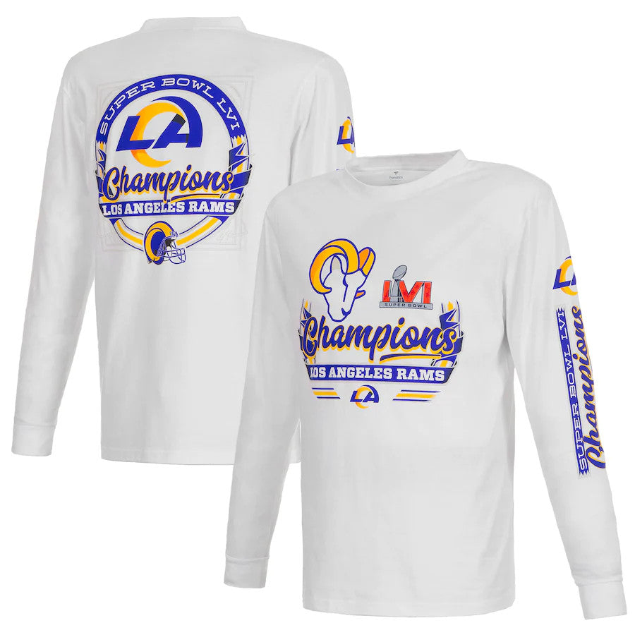 Fanatics Branded White Los Angeles Rams Super Bowl LVI Champions Screen Printed Long Sleeve Men's T-Shirt