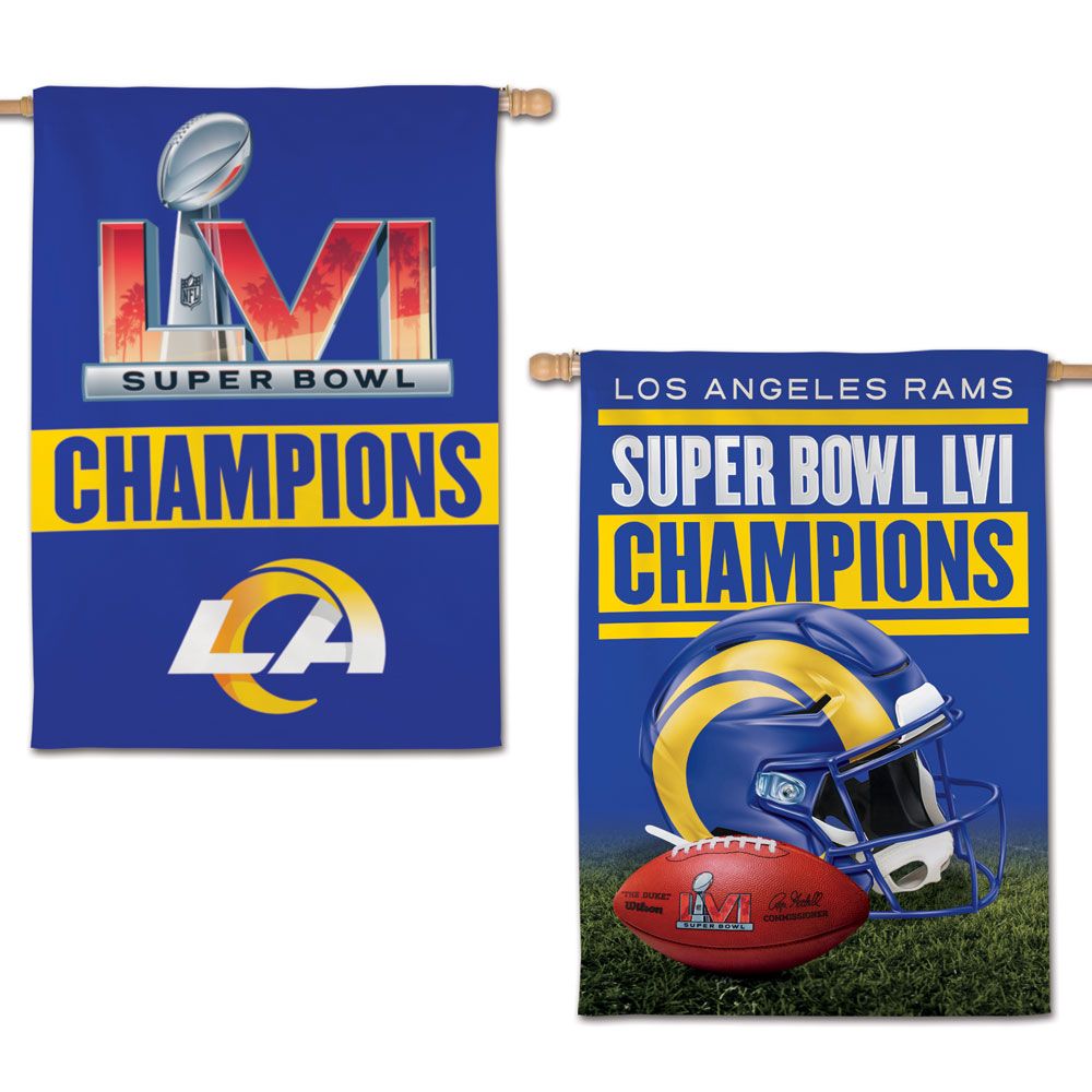 LOS ANGELES RAMS SUPER BOWL LVI CHAMPS 28 X 40 VERTICAL FLAG – JR'S SPORTS