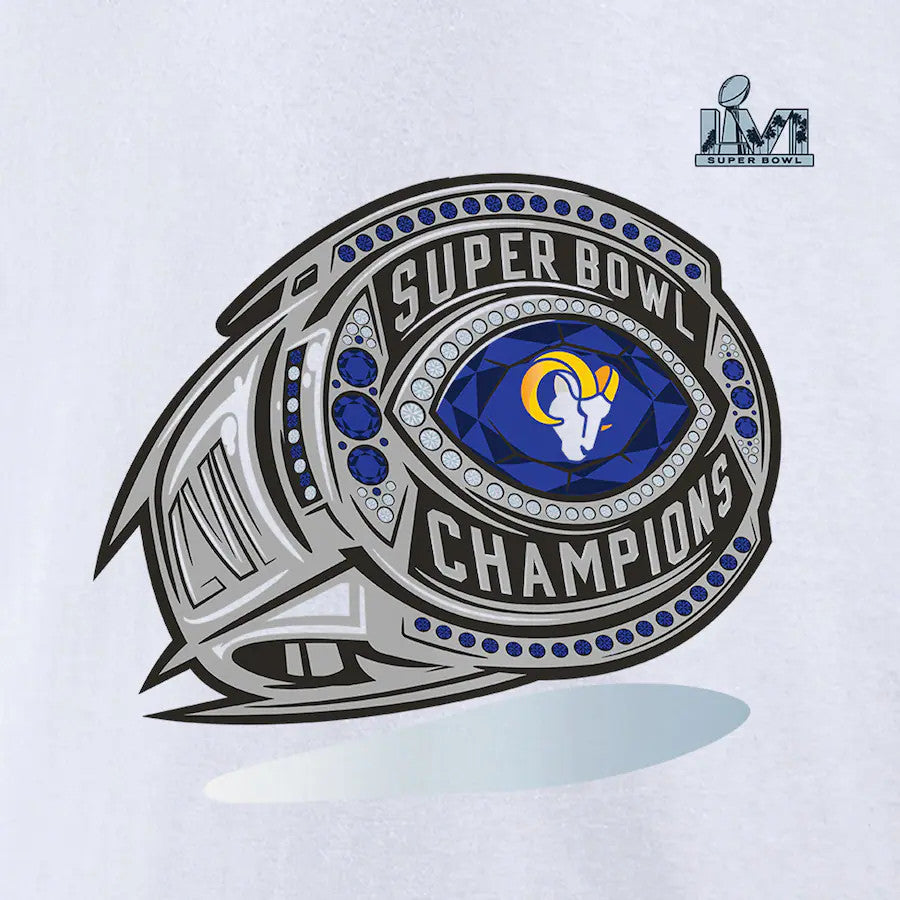 LOS ANGELES RAMS SUPER BOWL LVI CHAMPS CAMISETA CON ANILLO BLING PARA HOMBRE