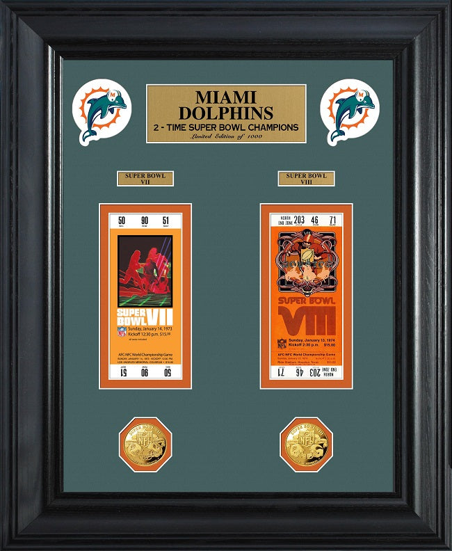 COLECCIÓN DE BOLETOS CON MONEDAS DE ORO DELUXE DE LOS CAMPEONES DEL SUPER BOWL DE LOS DOLPHINS DE MIAMI