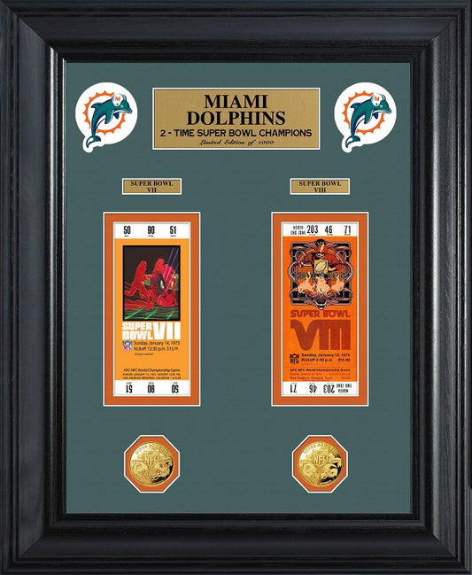 COLECCIÓN DE BOLETOS CON MONEDAS DE ORO DELUXE DE LOS CAMPEONES DEL SUPER BOWL DE LOS DOLPHINS DE MIAMI
