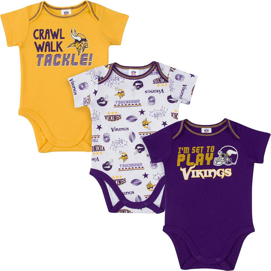 MINNESOTA VIKINGS NEWBORN BODYSUIT 3-PACK