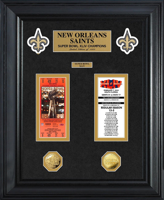 COLECCIÓN DE BOLETOS CON MONEDAS DE ORO DELUXE DE LOS CAMPEONES DEL SUPER BOWL DE LOS SANTOS DE NUEVA ORLEANS