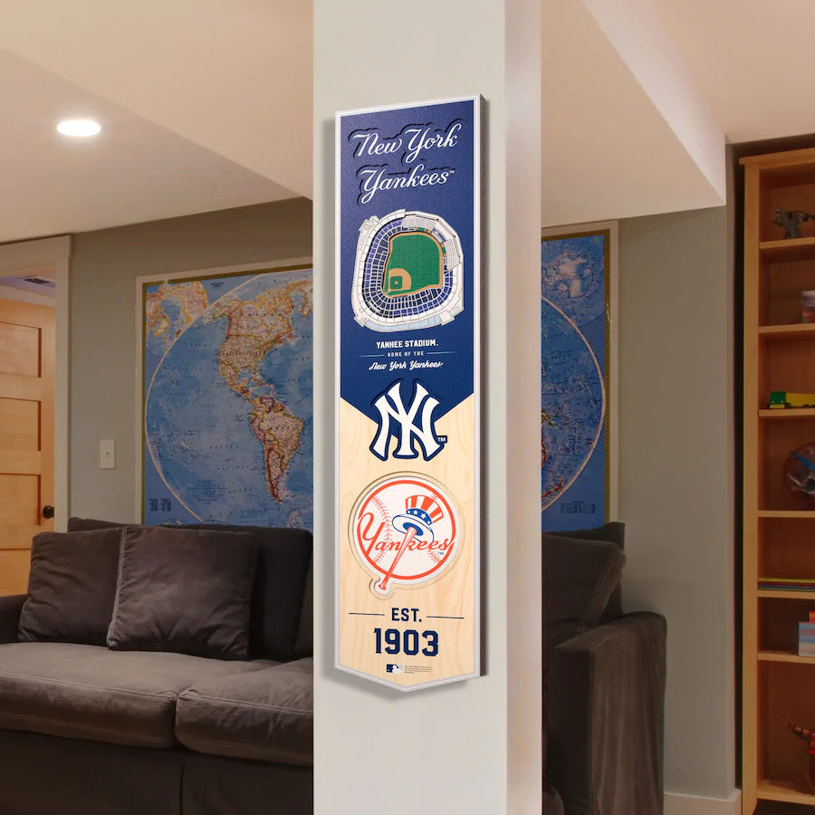 BANDERA DE MADERA CON VISTA AL ESTADIO 3D DE LOS YANKEES DE NUEVA YORK