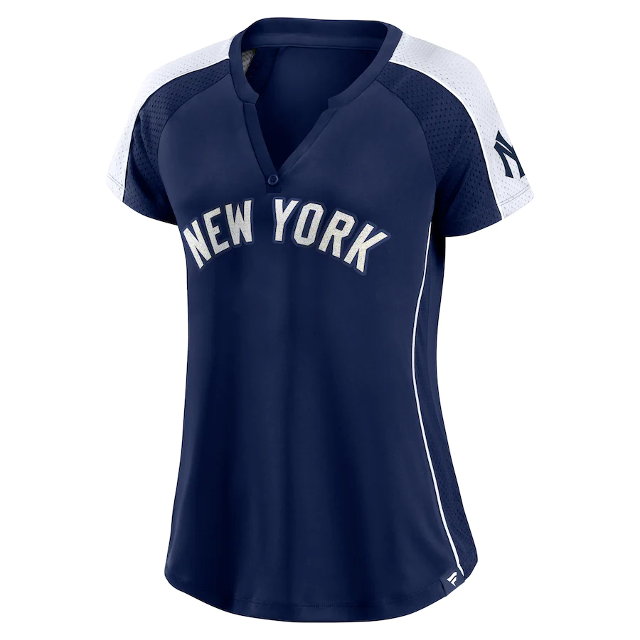 Women's Fanatics Branded Navy/White New York Yankees True Classic League Diva Pinstripe Raglan V-Neck T-Shirt