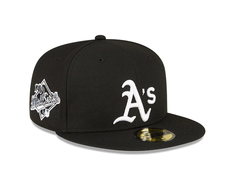 Oakland Athletics New Era Custom 59FIFTY Black UV Logos Patch Fitted Hat, 7 5/8 / Black