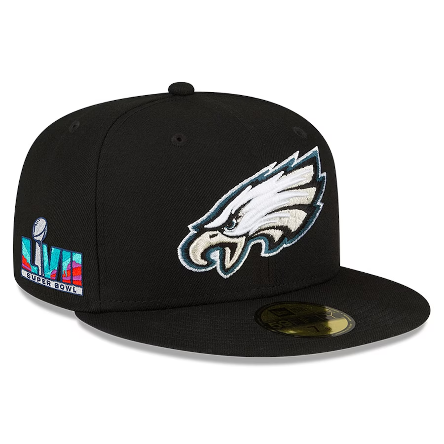 Men's New Era Black Philadelphia Eagles Patch Up Super Bowl LII 59FIFTY Fitted Hat, Size: 7