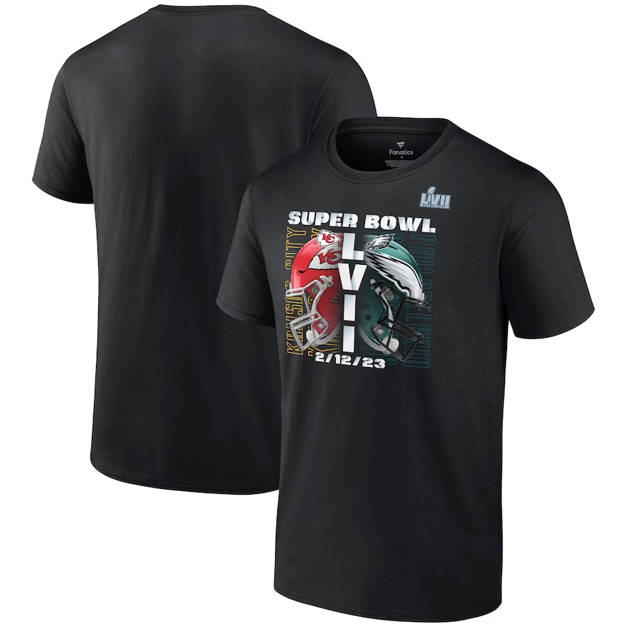 ÁGUILAS DE FILADELFIA VS. KANSAS CITY CHIEFS SUPER BOWL LVII CAMISETA DE PARTIDO DE DUELO PARA HOMBRE
