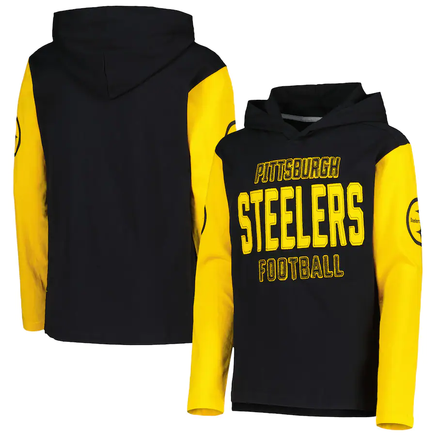 CAMISETA DE MANGA LARGA CON CAPUCHA HERITAGE JUVENIL DE LOS PITTSBURGH STEELERS