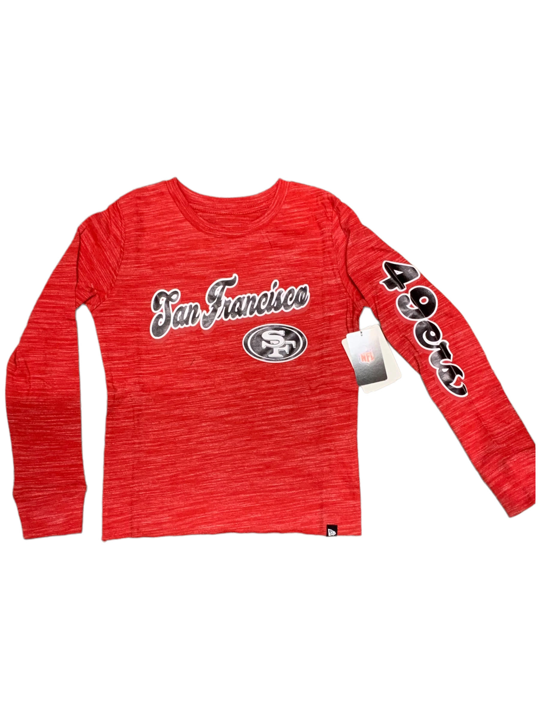 SAN FRANCISCO 49ERS GIRLS SPACE DYE ARM NAME TEE JR S SPORTS