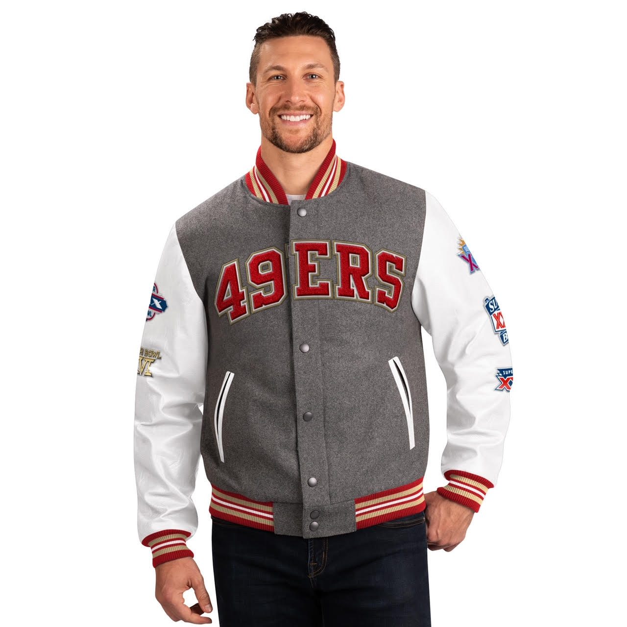 SAN FRANCISCO 49ERS MEN'S CHALLENGER VARSITY JACKET – JR'S SAN FRANCISCO 49ERS MEN'S CHALLENGER VARSITY JACKET – JR'S