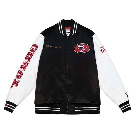 SAN FRANCISCO 49ERS MEN'S TEAM ORIGINS VARSITY SATIN JACKET