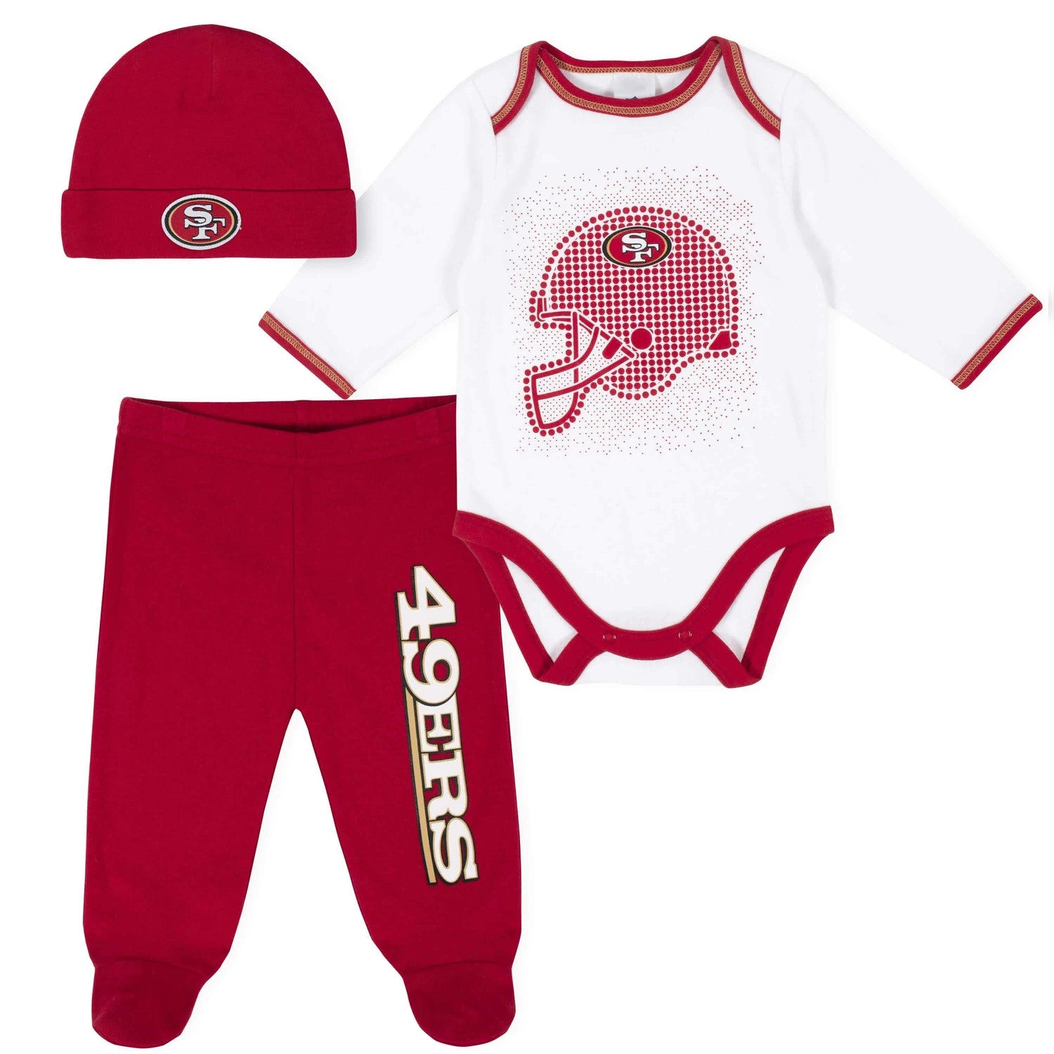 SAN FRANCISCO 49ERS NEWBORN 3-PIECE FOOTED PAJAMA SET